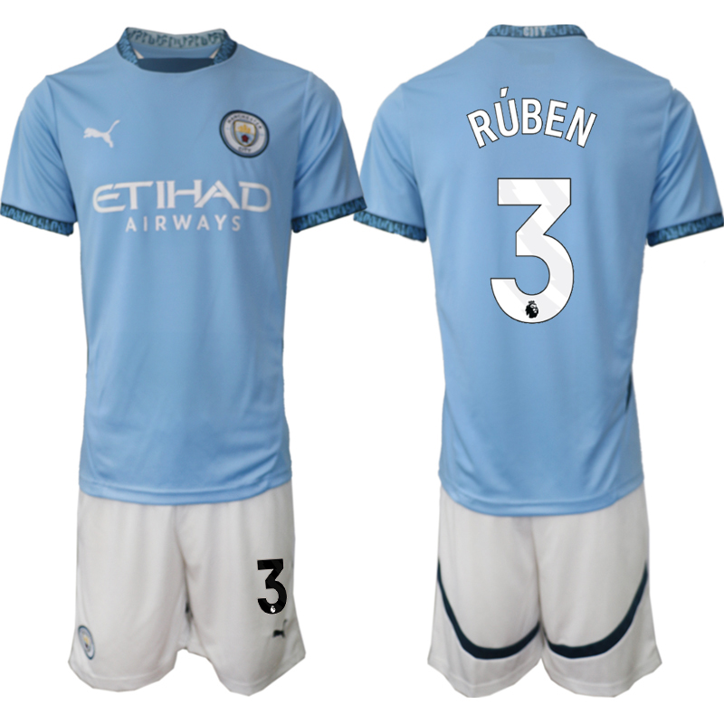 Men 2024-2025 Club Manchester City home blue #3 Soccer Jersey